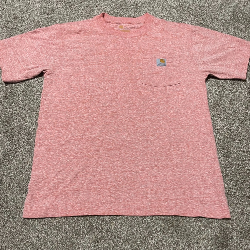 Carhartt Mens Small Original Fit Short Sleeve Pocket T-Shirt Heather Coral Pink